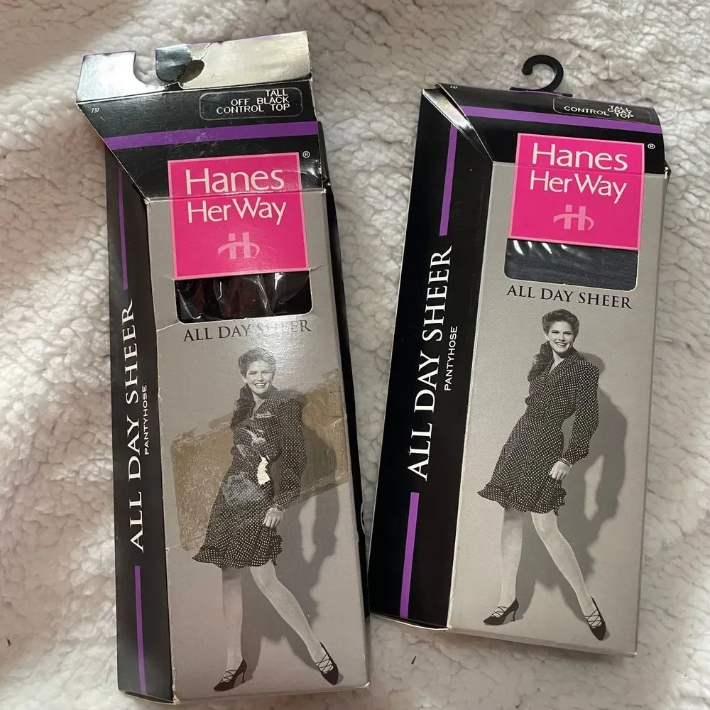 Hanes HerWay All Day Sheer Control Top Pantyhose Off Black & Gray‎ Tall